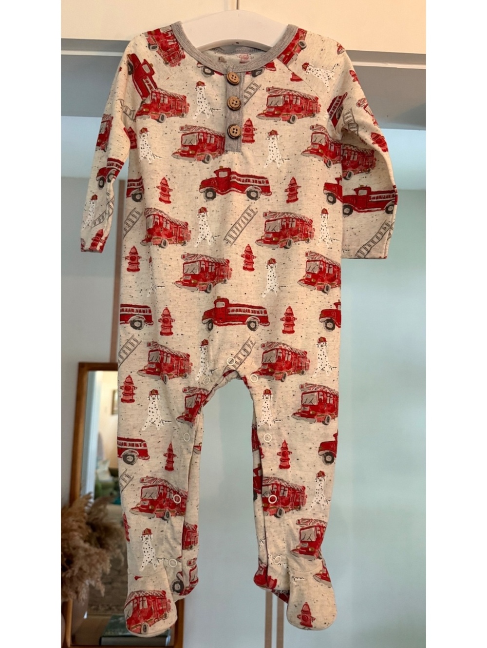 Mud Pie Firetruck Sleeper Sz 6-9 Months NWT